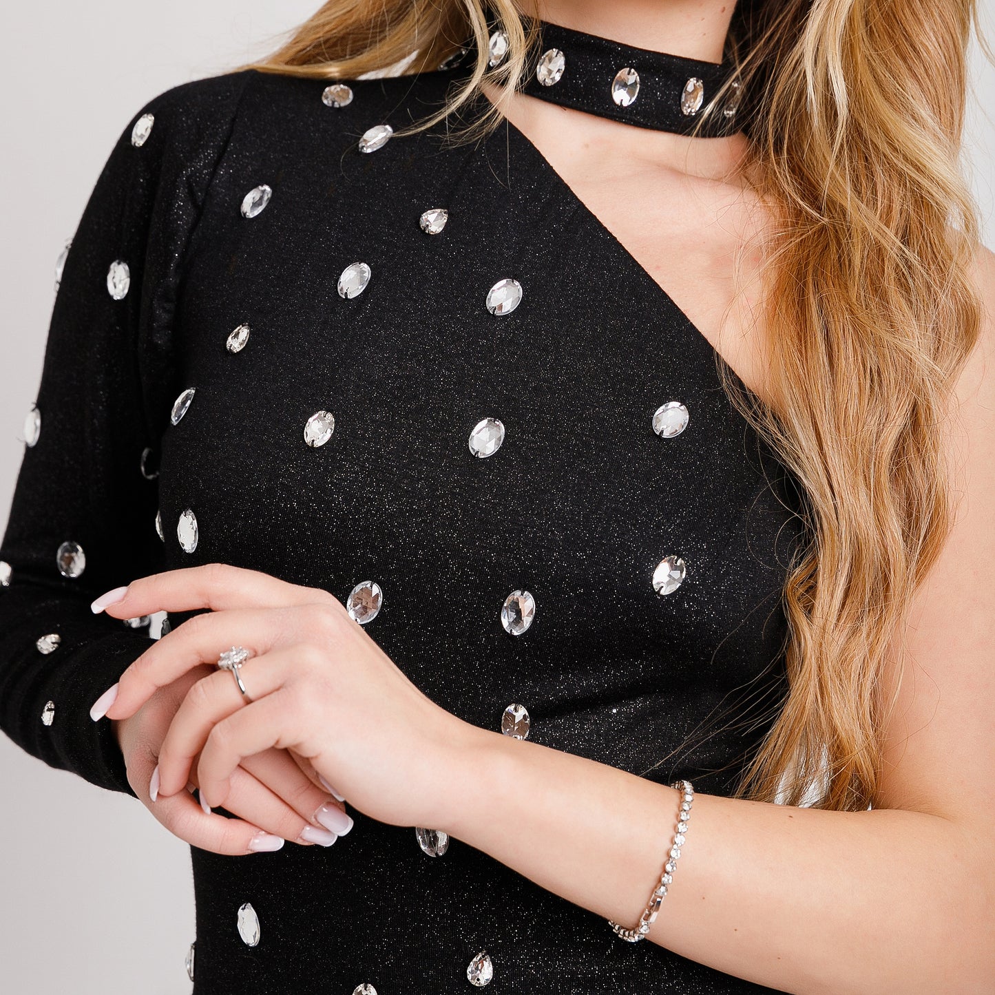 Rochie lunga cu pietre - neagra