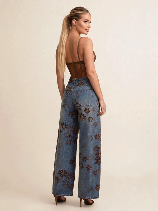Compleu din 2 piese, body și pantaloni denim - maro
