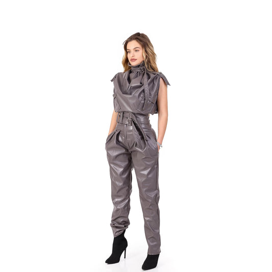 Compleu din 2 piese, bluza și pantaloni – gri inchis