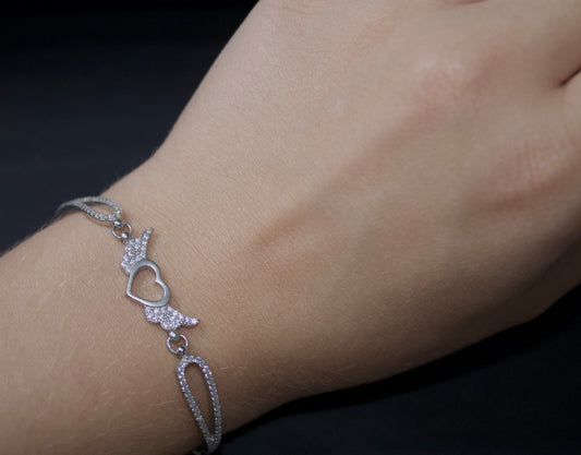 Bratara din argint cu pietre - Angel Wings Heart