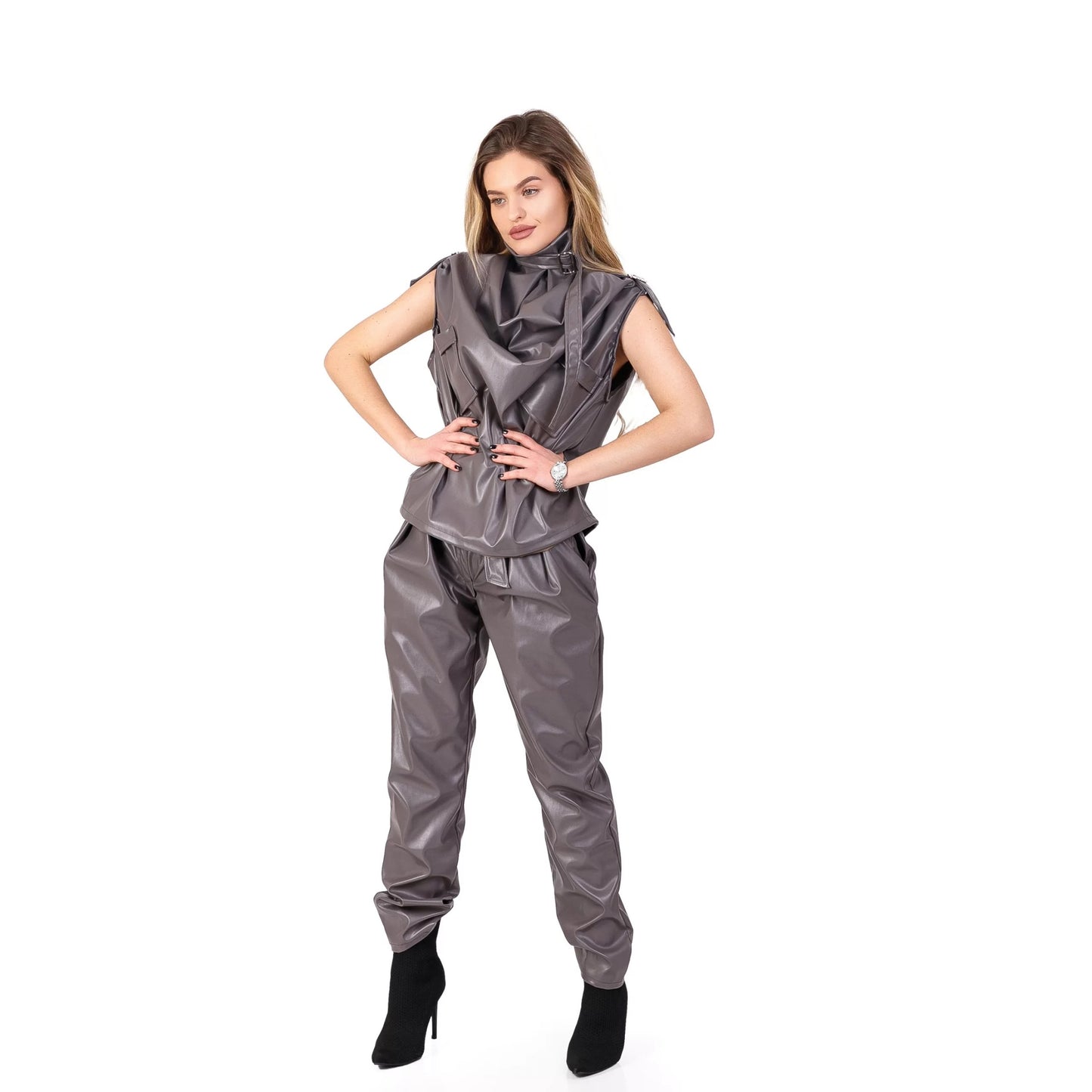 Compleu din 2 piese, bluza și pantaloni – gri inchis