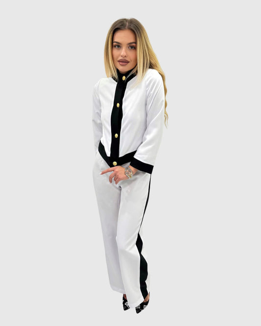 Compleu din 2 piese, sacou și pantaloni lungi minimal – alb-negru