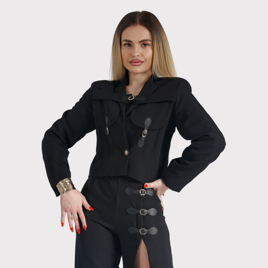 Compleu din 2 piese, sacou și pantaloni cu catarame – negru
