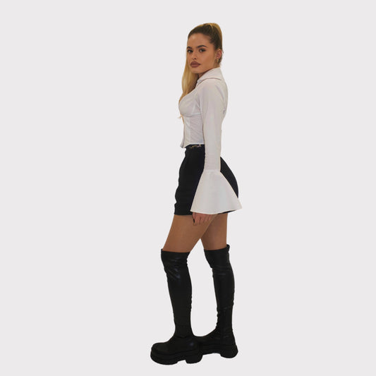 Camasa scurta, cu corset elastic si maneci clopot - alba