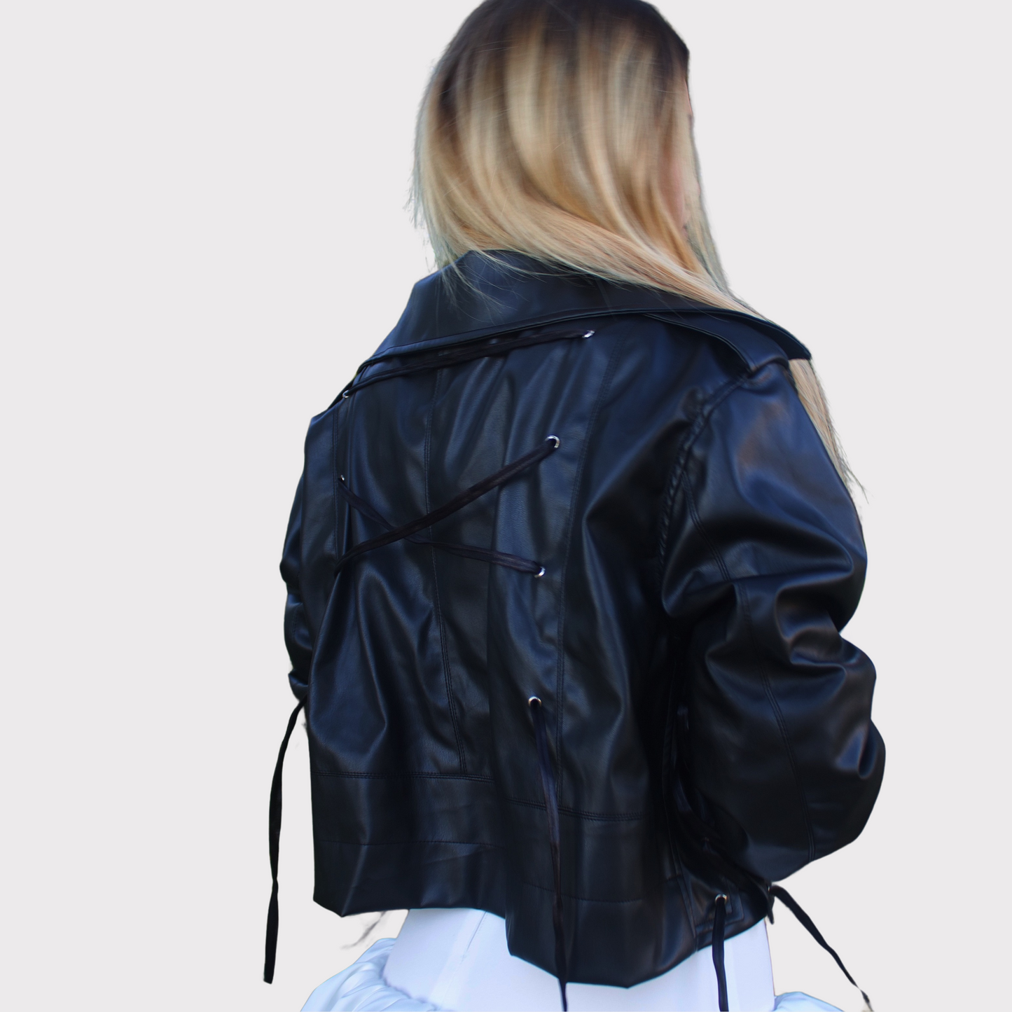 Geacă oversized ajustabilă cu franjuri – piele