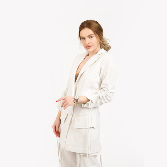 Sacou cu maneci reglabile, din in - off white