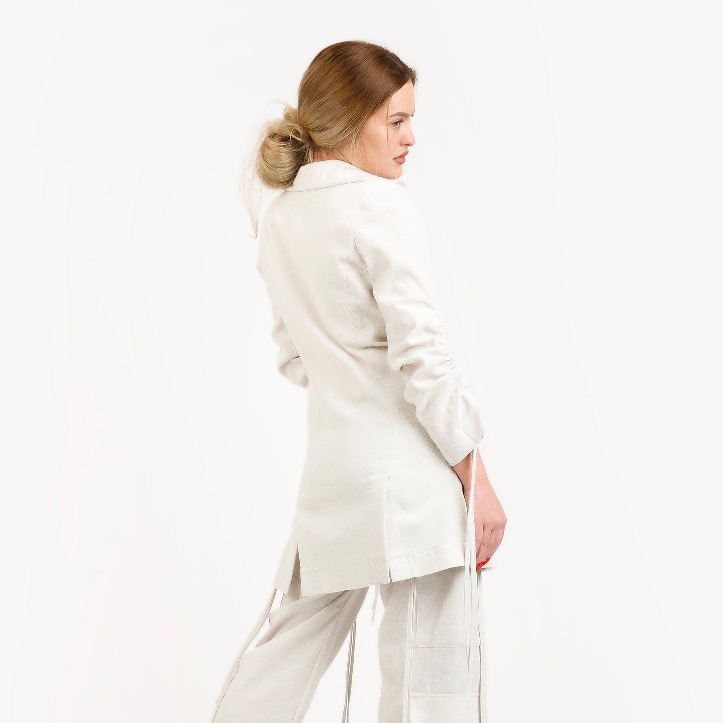 Sacou cu maneci reglabile, din in - off white