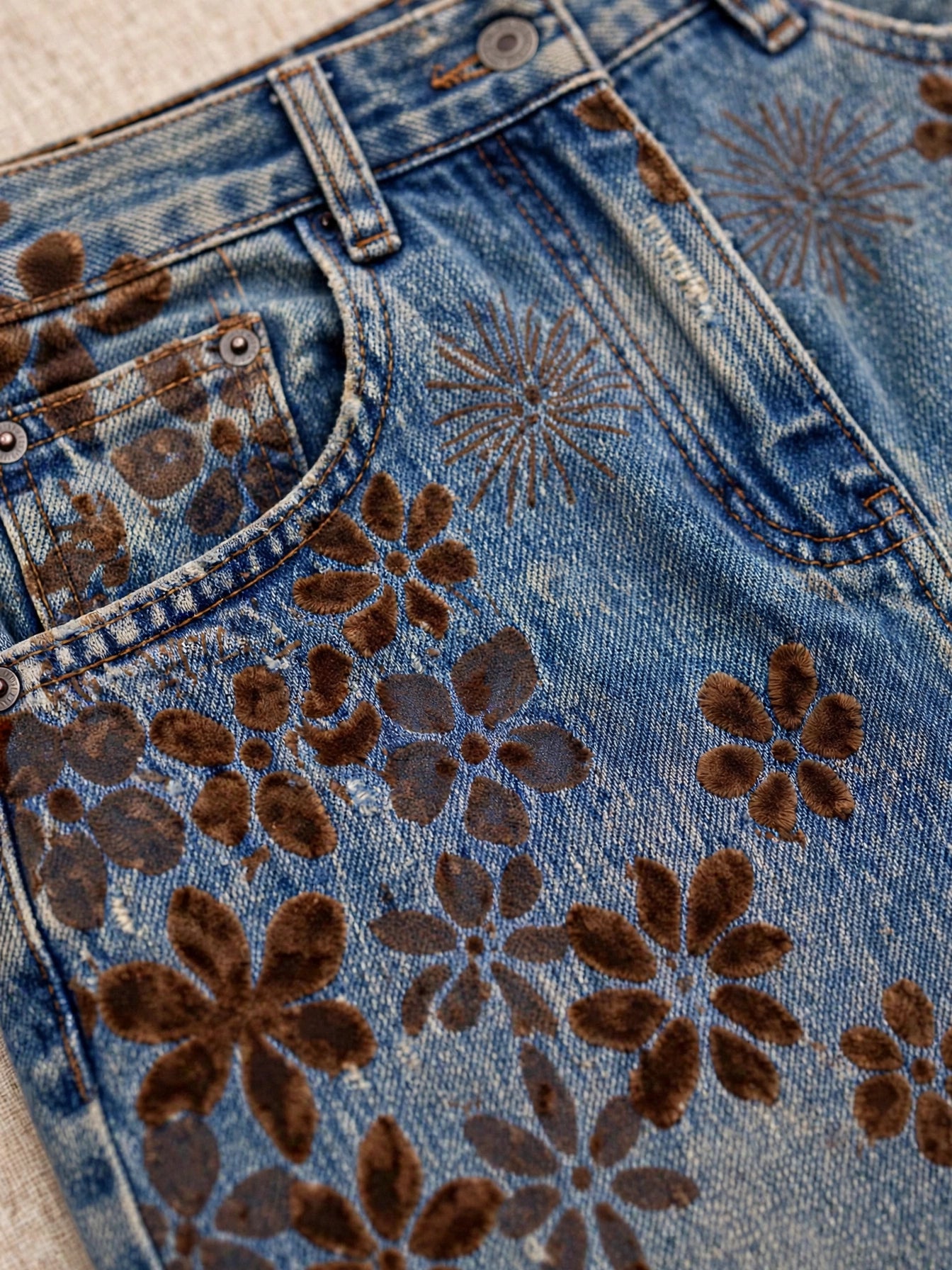 Pantaloni cu talie înaltă denim - maro