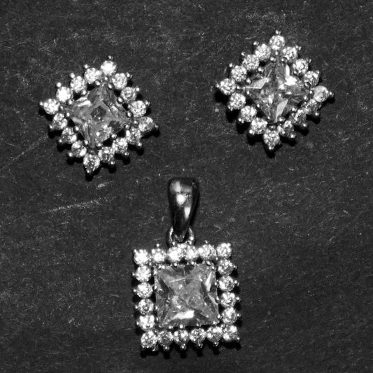 Set cercei si pandantiv din argint - Square Set