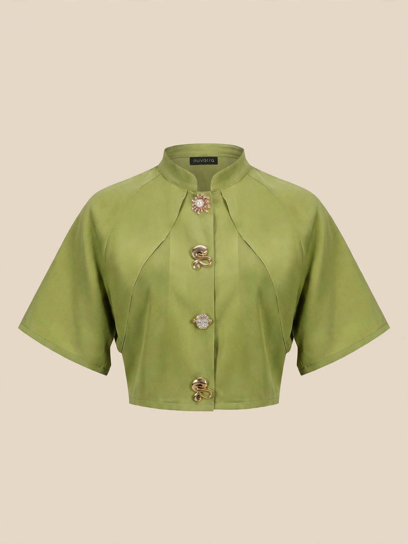 Tricou crop top accesorii metalice - verde