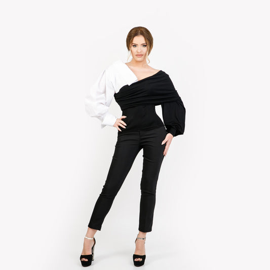 Bluza tip camasa - alb cu negru