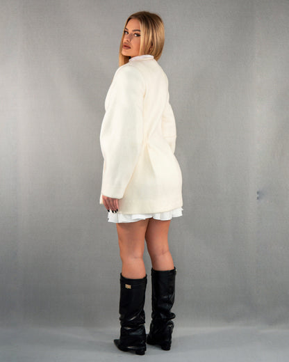 Palton din lână cu pliuri - alb