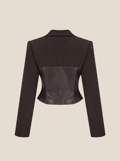 Sacou corset cu insert piele ecologică și închidere cu clipsuri metalice - maro