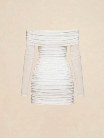 Rochie mini cu accesorii aurii - alb