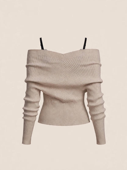 Compleu din 2 piese, bluza și pantaloni maro din piele cu dantelă - crem/maro
