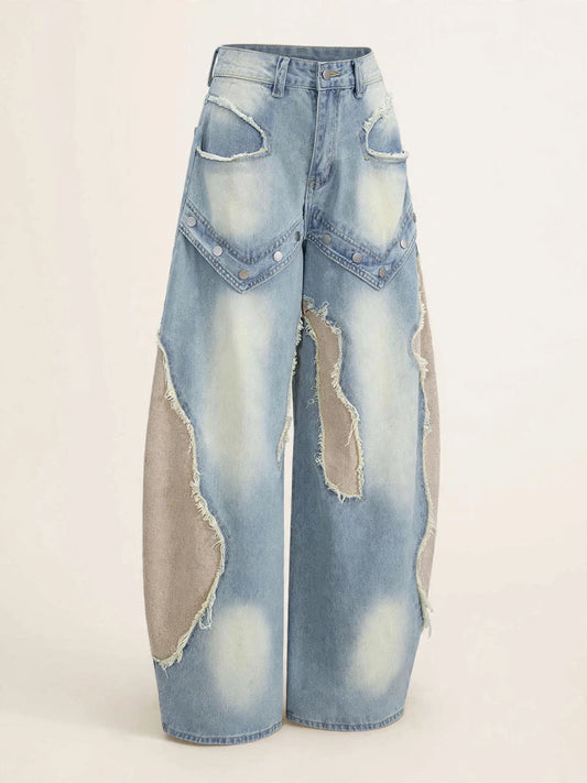 Pantaloni cu talie înaltă denim - crem