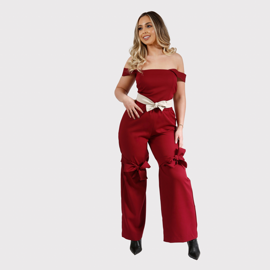 Compleu funde din 2 piese, top și pantaloni - visiniu