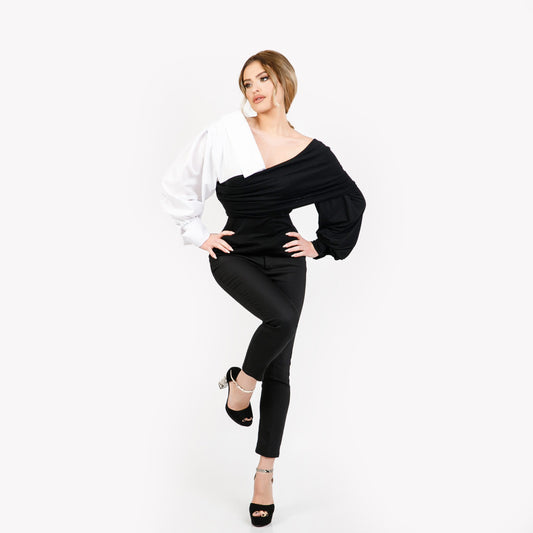 Bluza tip camasa - alb cu negru
