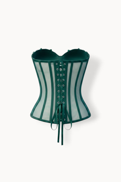 Corset cu pietre și tul transparent – verde smarald