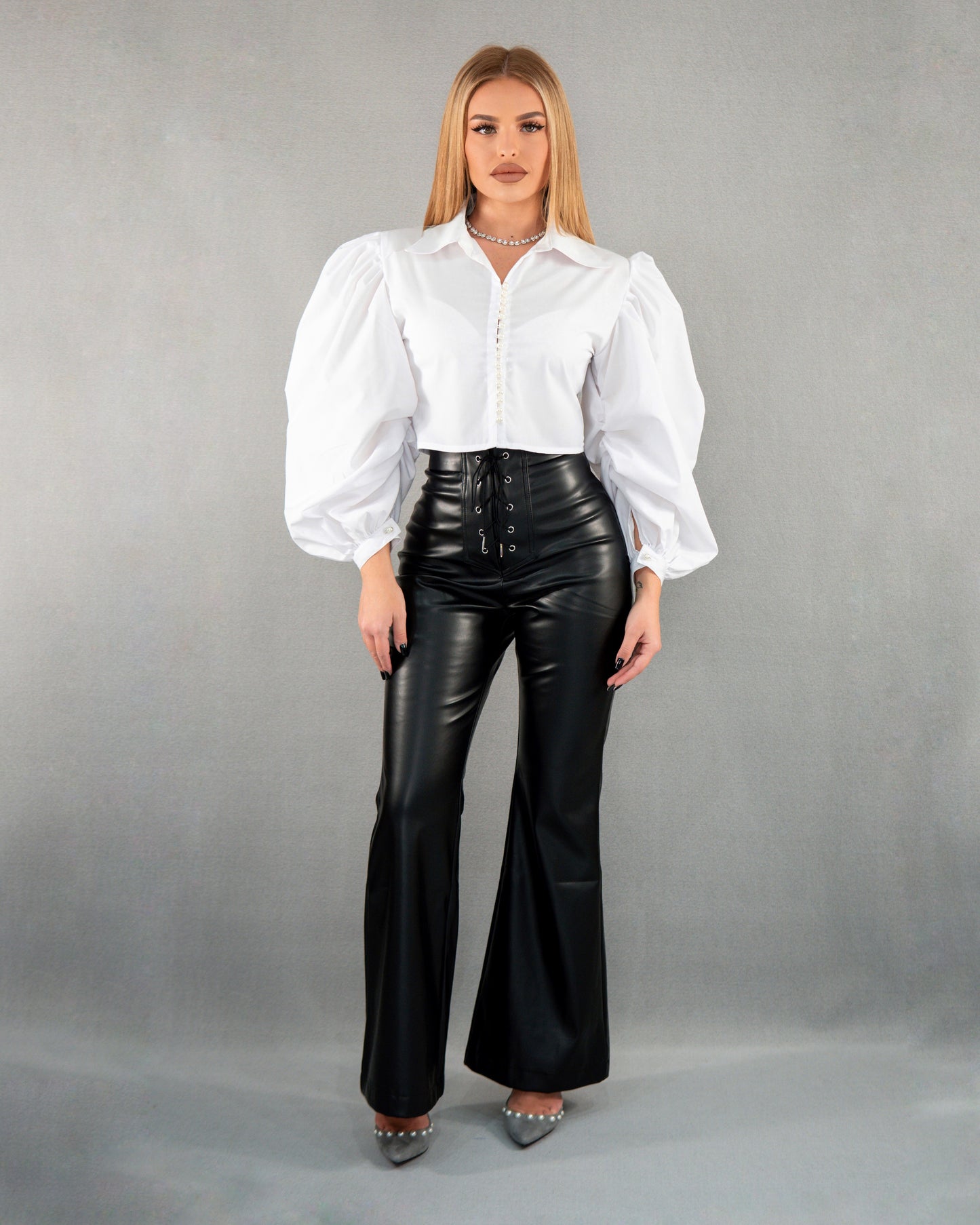 Colanți cu talie înaltă, reglabili și evazați - negru