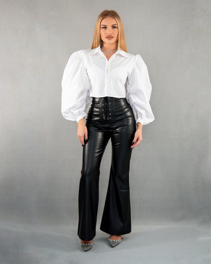 Colanți cu talie înaltă, reglabili și evazați - negru