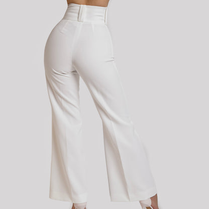 Pantaloni evazati cu talie inalta - albi