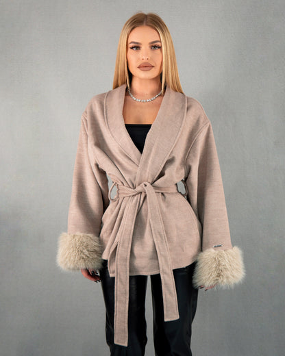 Palton scurt cu blană - bej