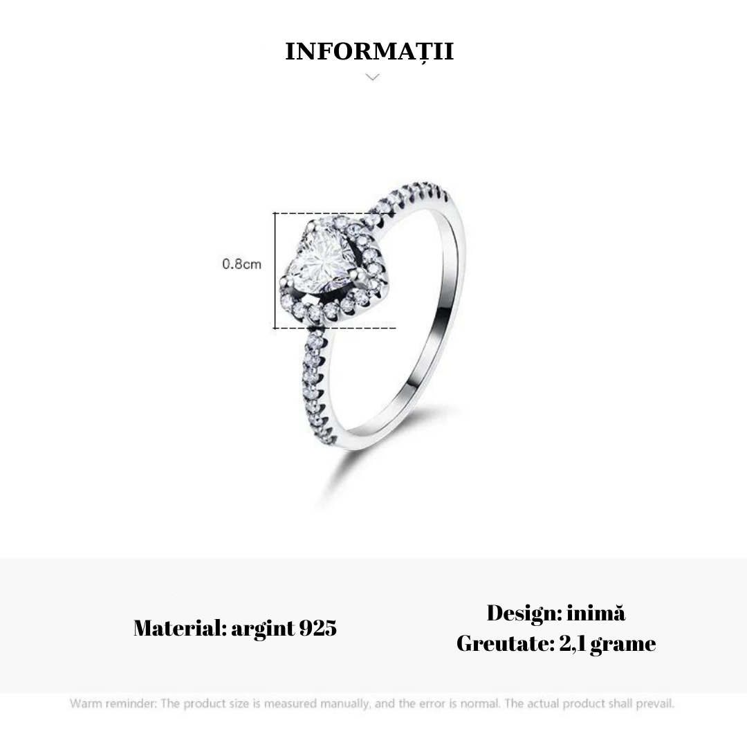 Inel din argint cu piatra în formă de inimă - Heart's Embrace