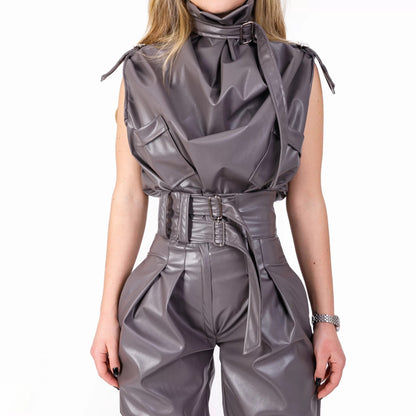 Compleu din 2 piese, bluza și pantaloni – gri inchis