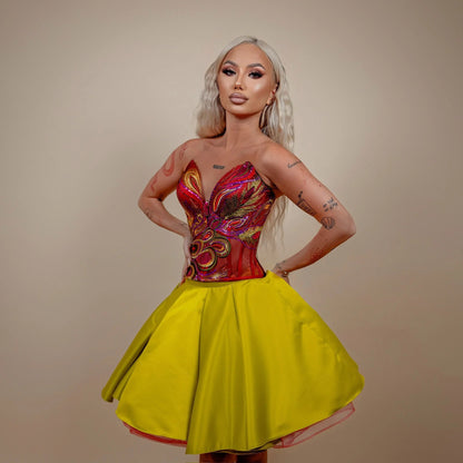 Rochie din 2 piese: corset si fusta scurta – roșu
