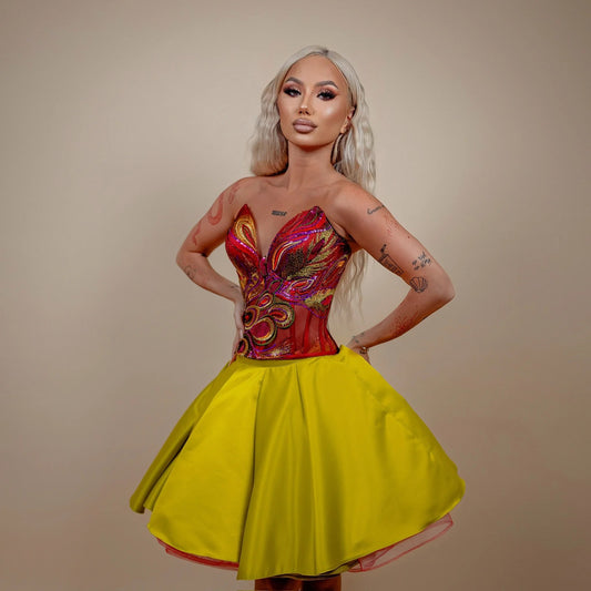 Rochie din 2 piese: corset si fusta scurta – roșu