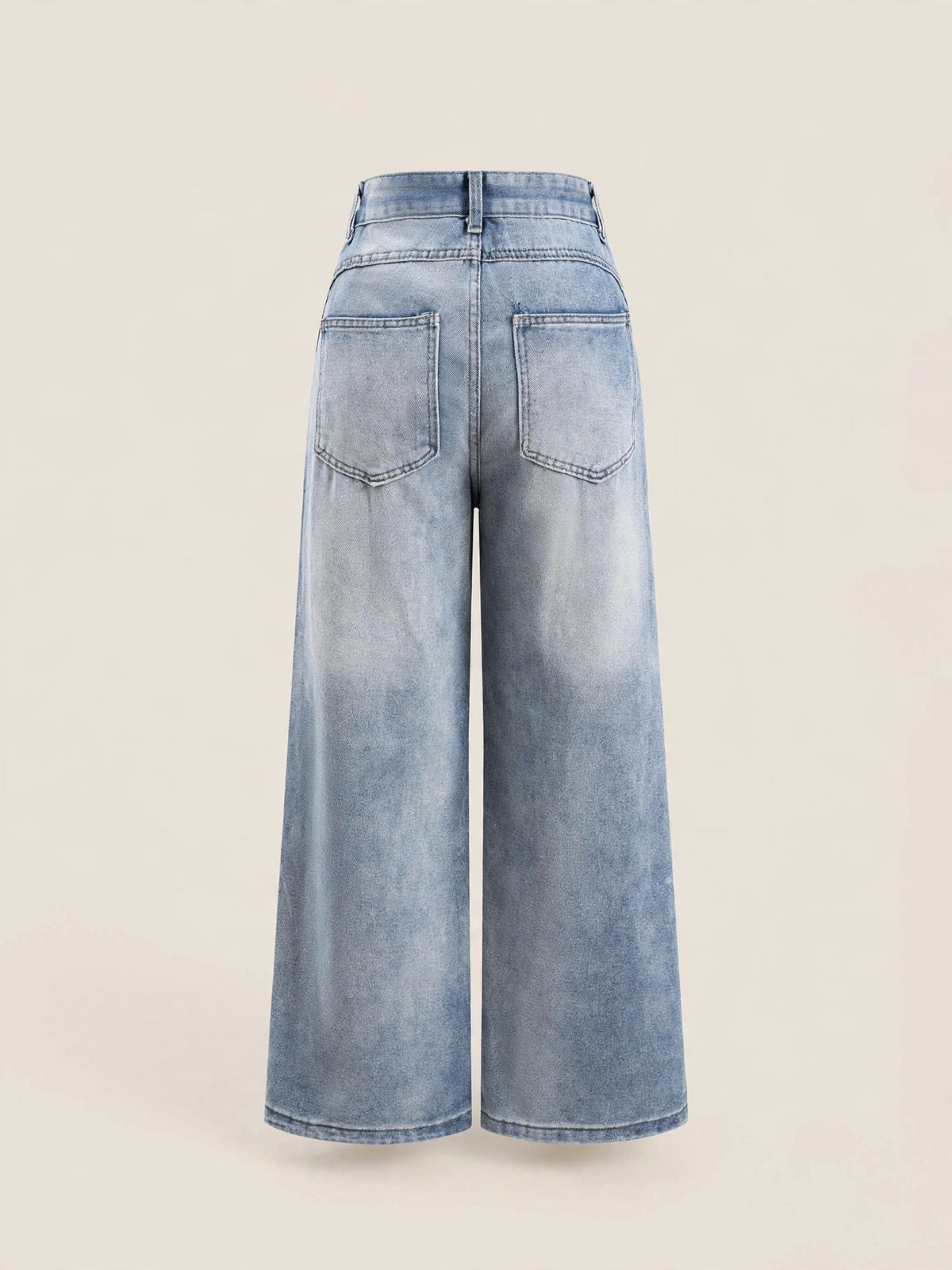 Pantaloni denim cu talie înaltă rupți - albastru