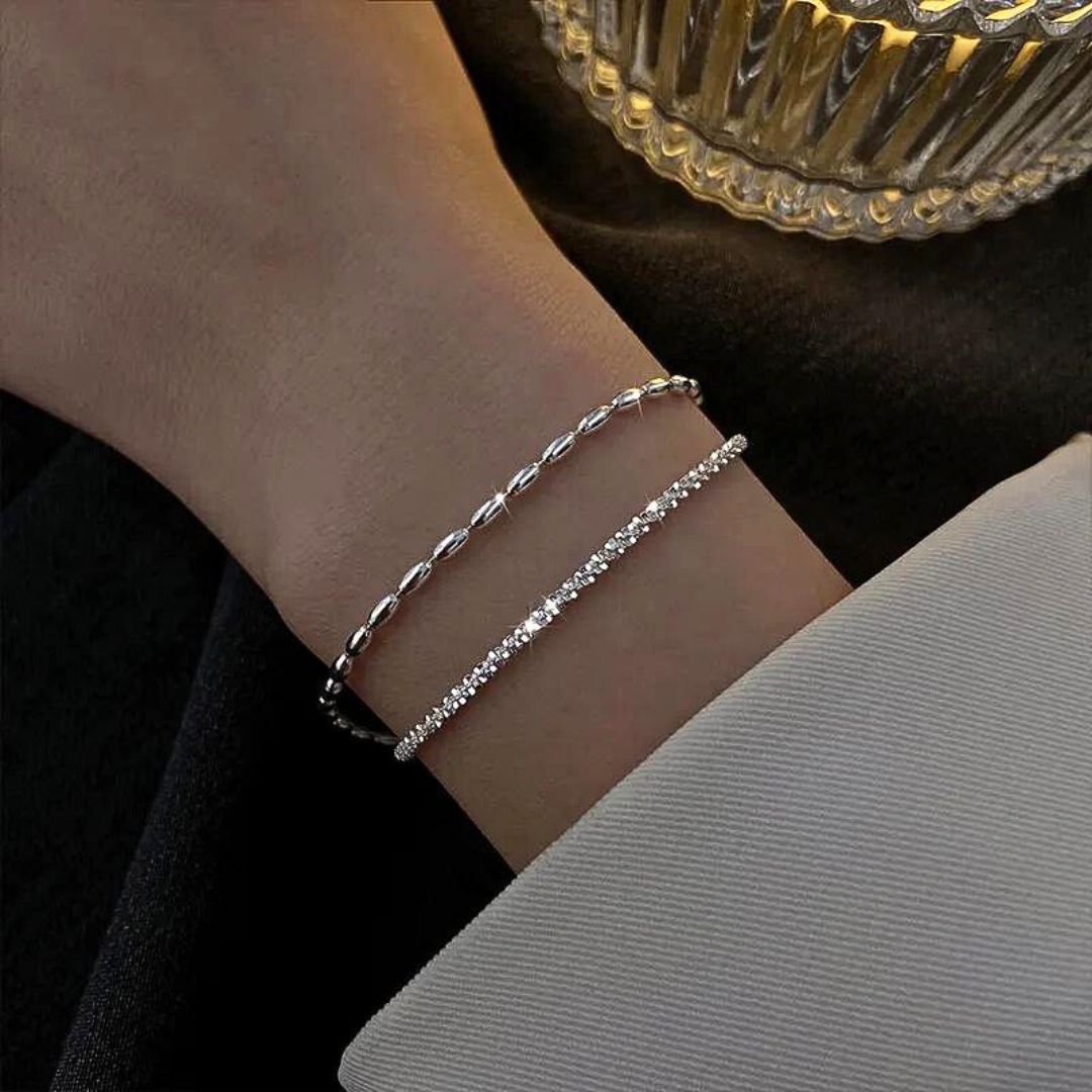 Bratara din argint 2 straturi cu perle - Silver Pearl Duo Bracelet