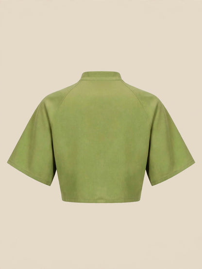 Tricou crop top accesorii metalice - verde