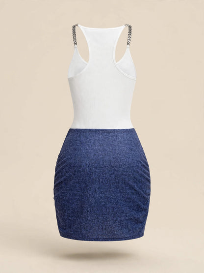 Rochie mini din denim - alb