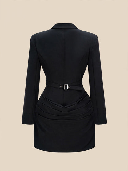 Rochie mini cu maneca lungă și corset reglabil în talie - negru
