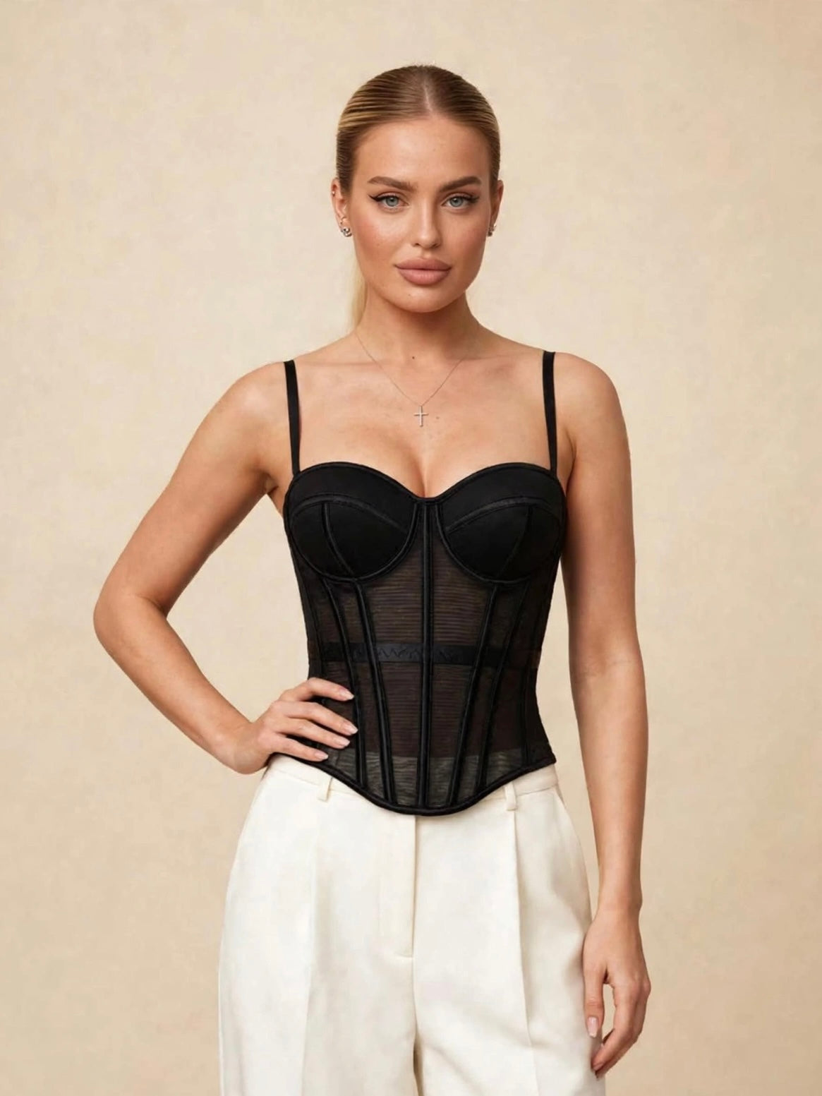 Top corset cu balene - negru