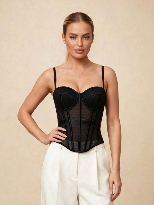 Top corset cu balene - negru