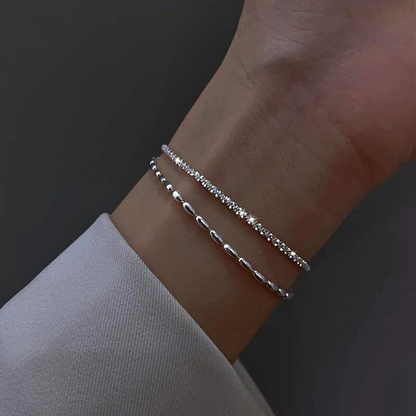 Bratara din argint 2 straturi cu perle - Silver Pearl Duo Bracelet