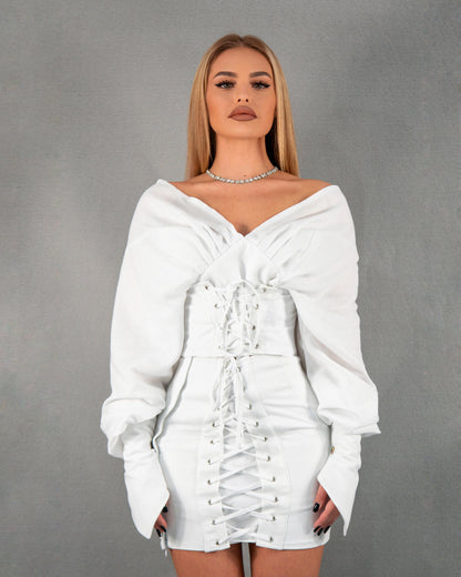 Bluză tip corset cu mâneci lungi - alb