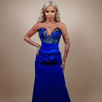 Rochie din 2 piese: corset si fusta longa - albastru regal