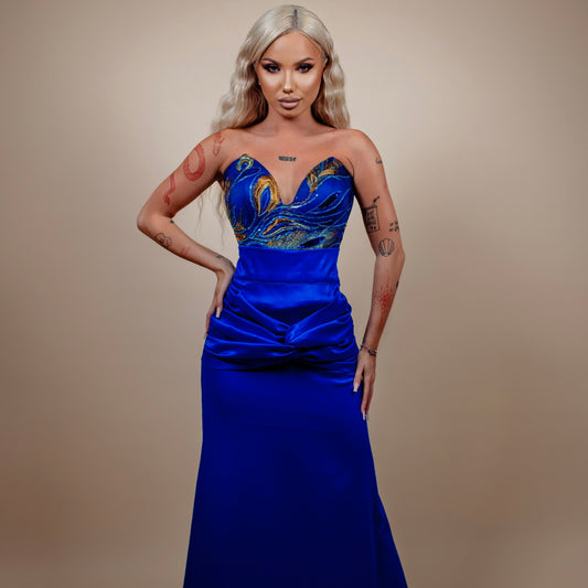 Rochie din 2 piese: corset si fusta lunga - albastru regal