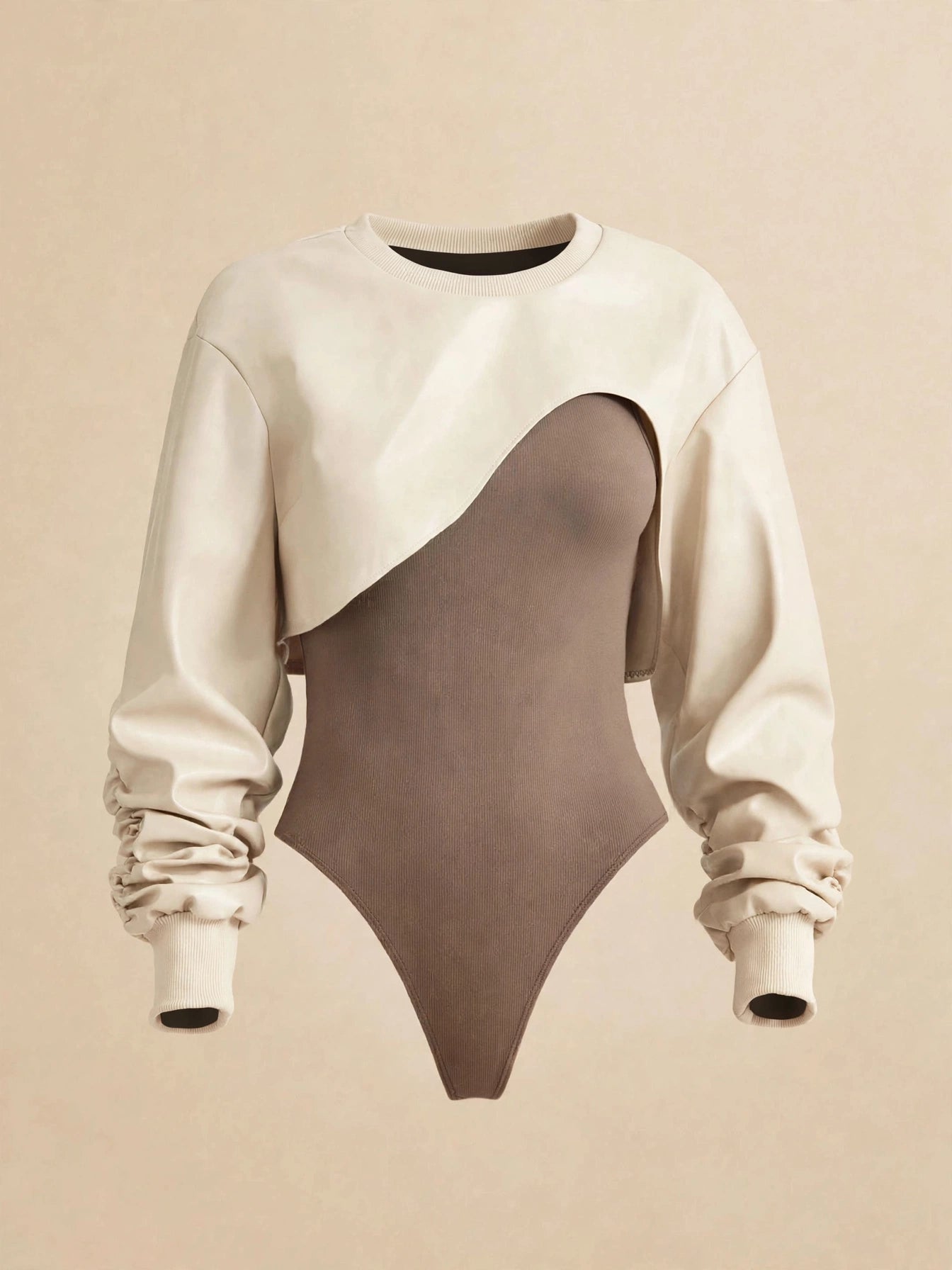 Body și bluza cu mânecă lungă din 2 piese - crem/maro