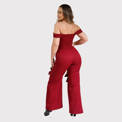 Compleu funde din 2 piese, top și pantaloni - visiniu