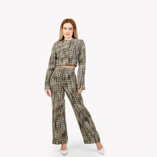 Compleu din 2 piese, palton și pantalon lung - maro