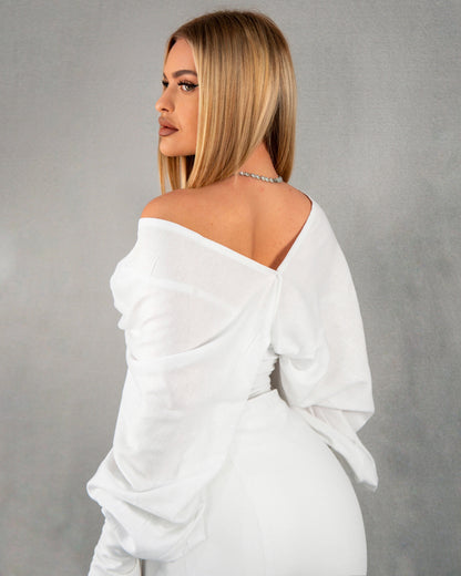 Bluză tip corset cu mâneci lungi - alb