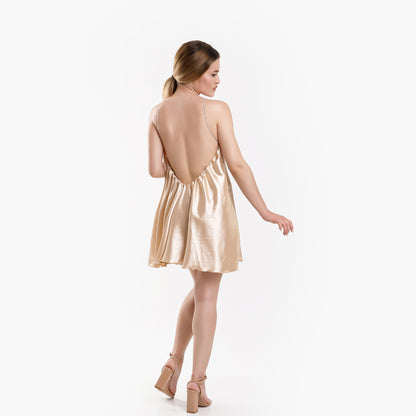 Rochie evazata avec diamant si spatele gol - aurie