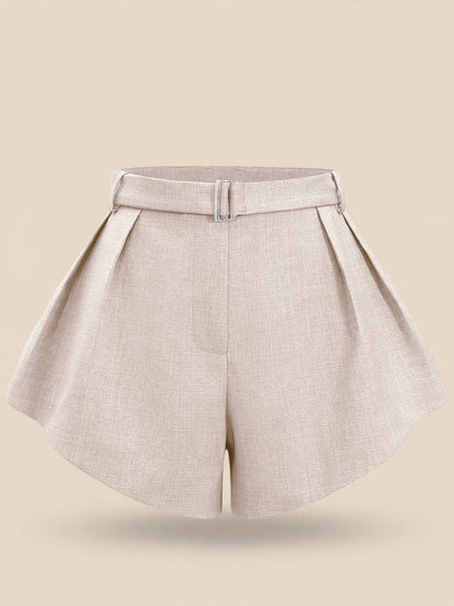 Pantaloni scurți cu talie înaltă - crem