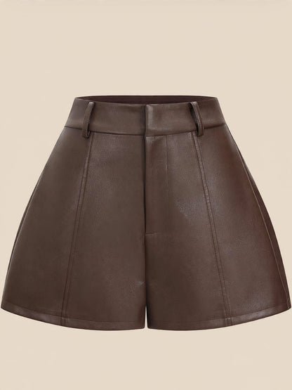 Pantaloni scurți cu talie înaltă - piele maro