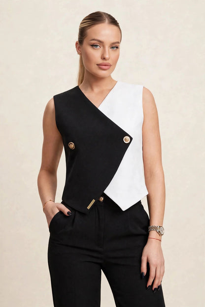 Compleu maieu bicolor și pantaloni lungi – negru
